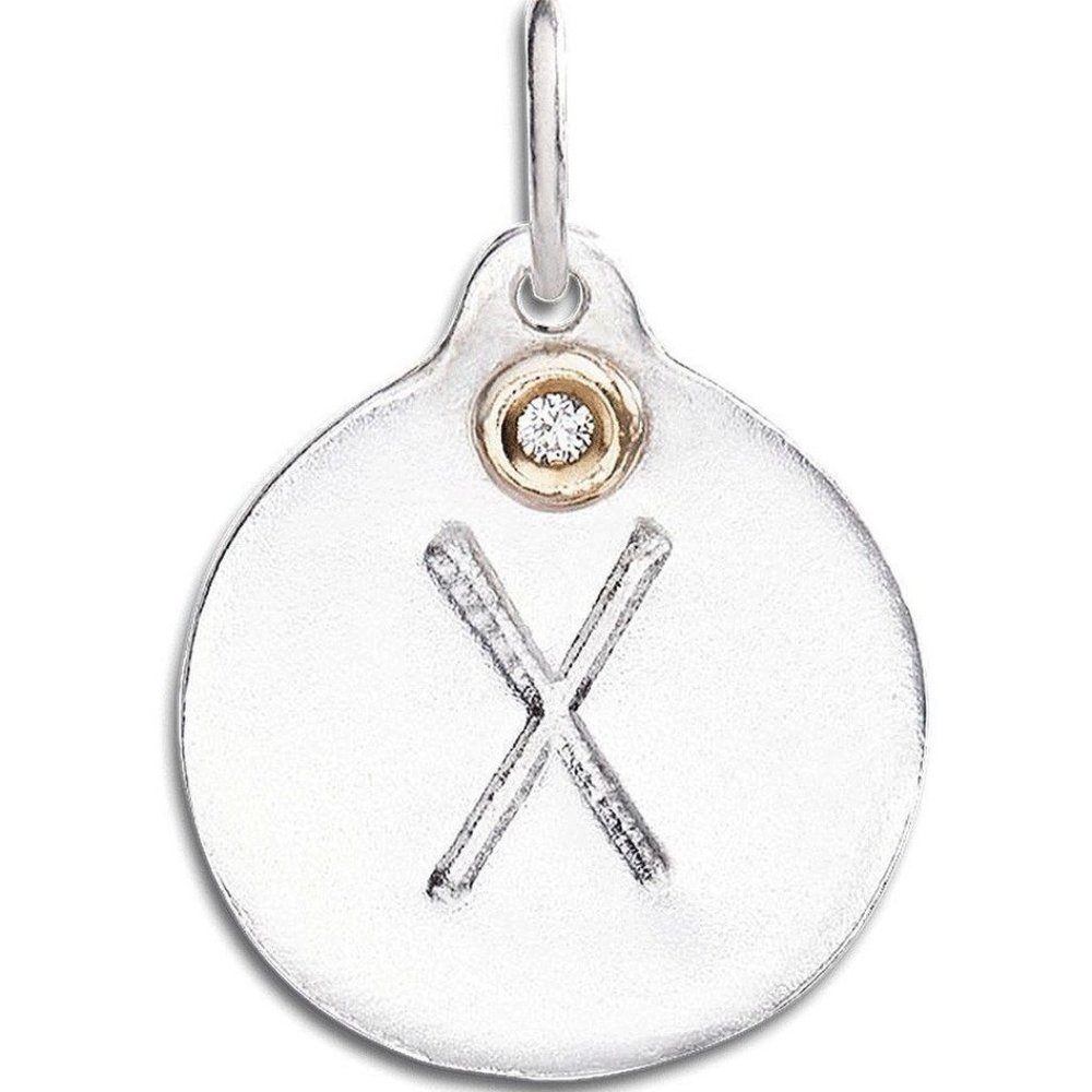 Helen Ficalora Sterling Silver&14k Gold Initial X W/Diamond Pendant/Disk Charm